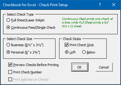 Check Print Single Setup Form