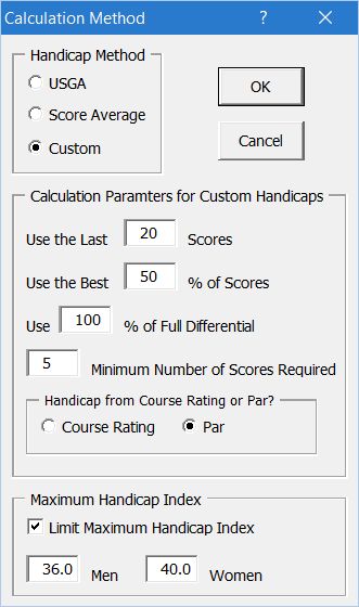 Handicap Calculation Options