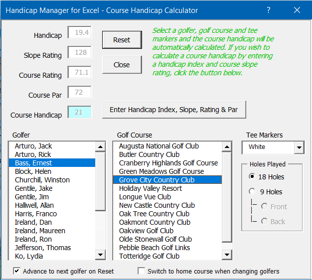 Course Handicap Calculator